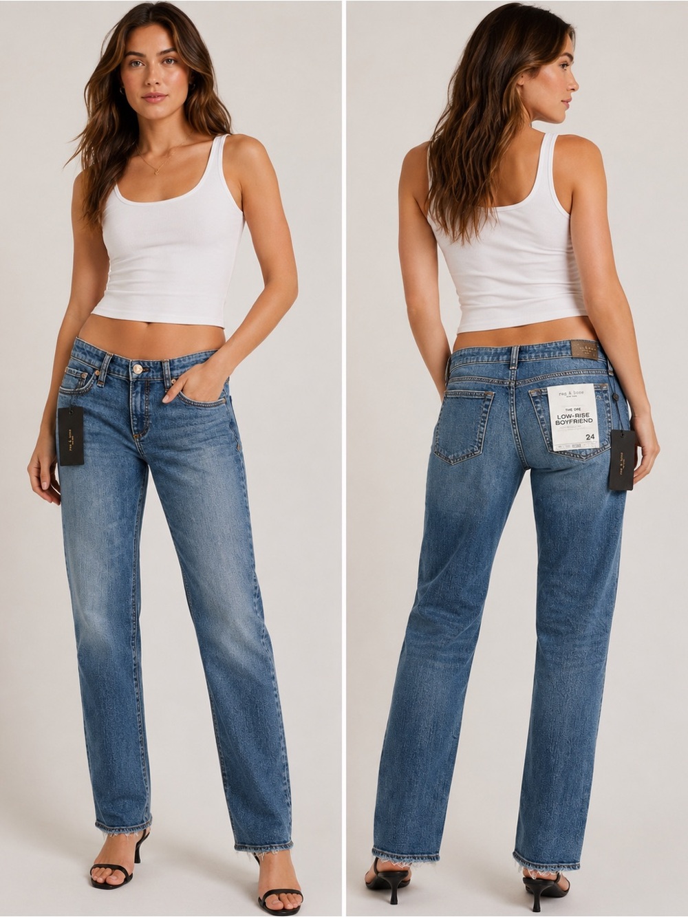 NWT Rag & Bone Dre Low Rise Boyfriend Jeans Size 24 Medium Wash